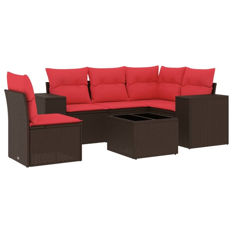 vidaXL Patio Sofa Set with Cushions Outdoor Conversation Furniture Poly Rattan - 24.4 x 24.4 x 27.2