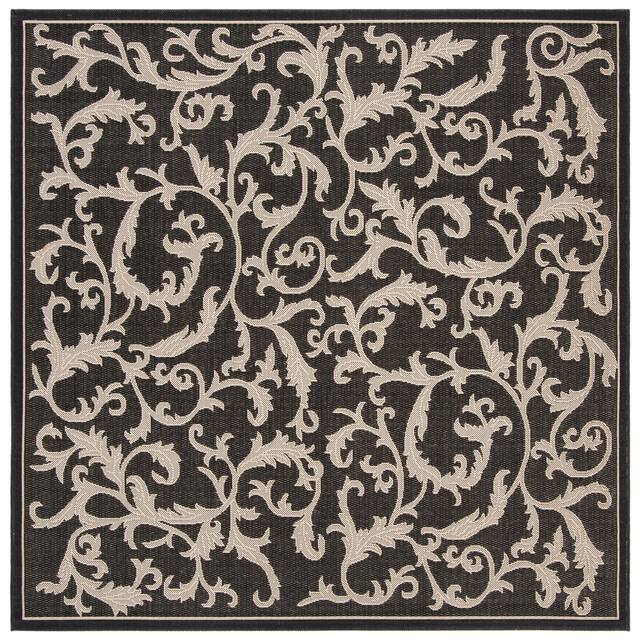 SAFAVIEH Courtyard Darline Indoor/ Outdoor Waterproof Patio Backyard Rug - 6'7" x 6'7" Square - Black/Sand