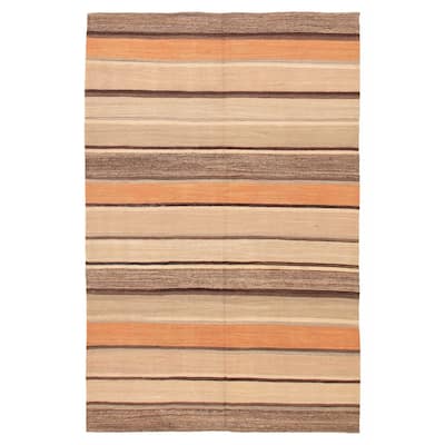 ECARPETGALLERY Flat-Weave Boho Khaki Wool Kilim - 6'7 x 10'0