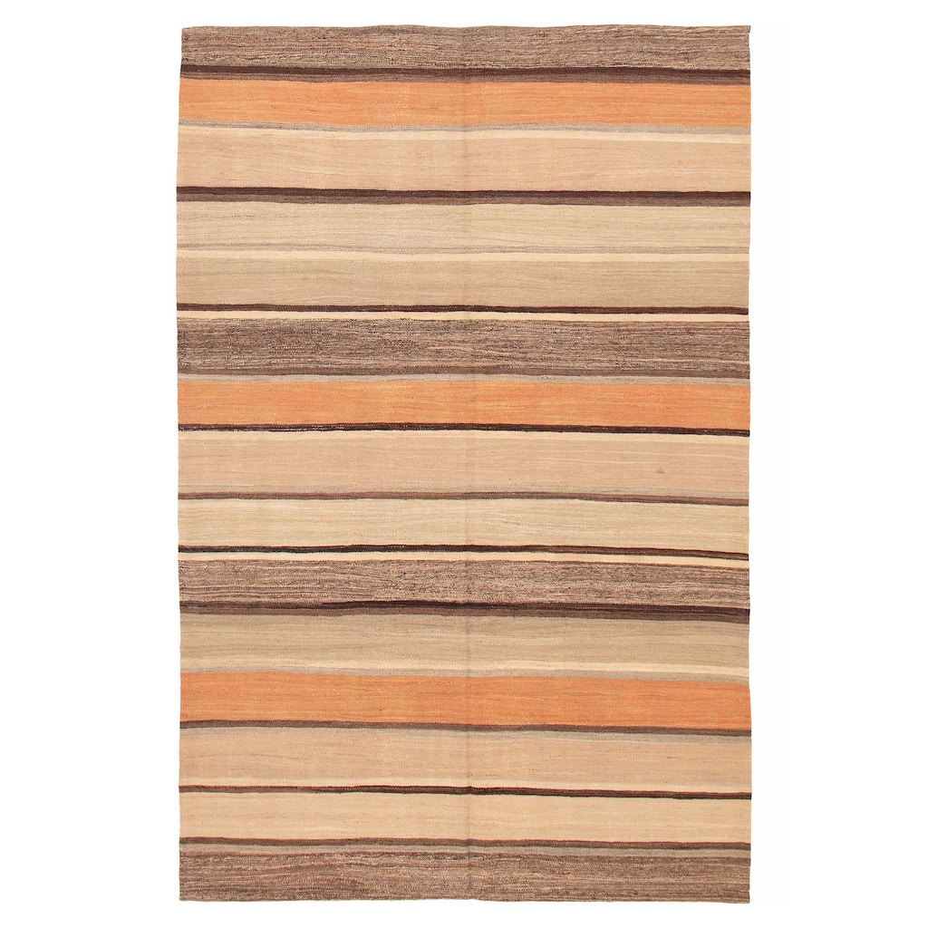 ECARPETGALLERY Flat-Weave Boho Khaki Wool Kilim - 6'7 x 10'0