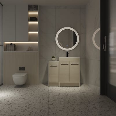18 inch Plywood Freestanding Bathroom Vanity Set with Adjustable Shelf and Integrated Ceramic Sink