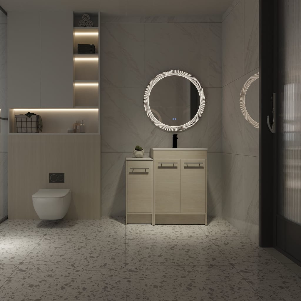 18 inch Plywood Freestanding Bathroom Vanity Set with Adjustable Shelf and Integrated Ceramic Sink