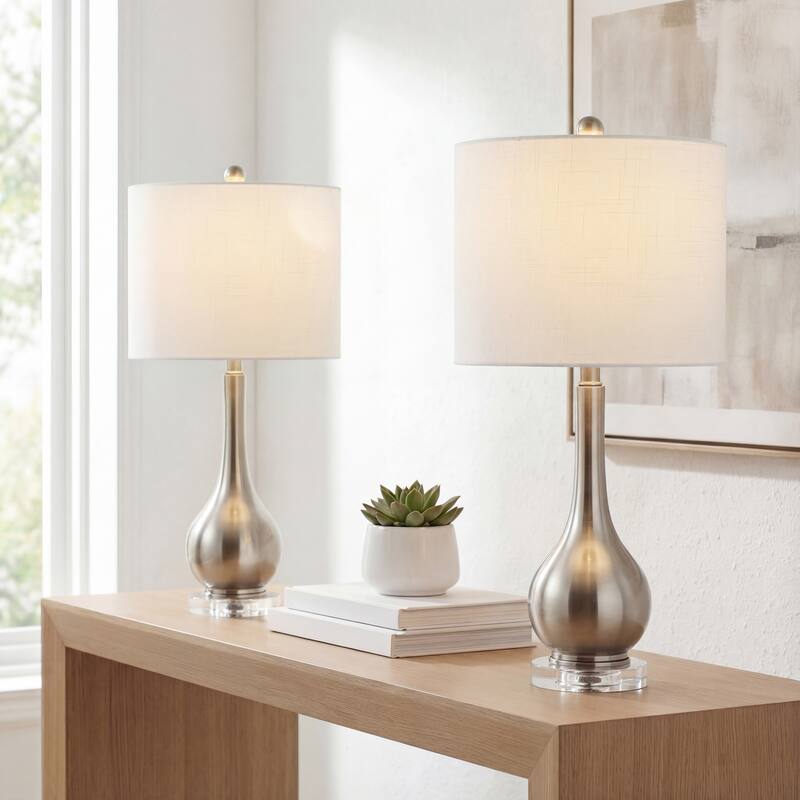 Brooks 25" Metal/Crystal Teardrop LED Table Lamp, by JONATHAN Y - Nickel - Set of 2