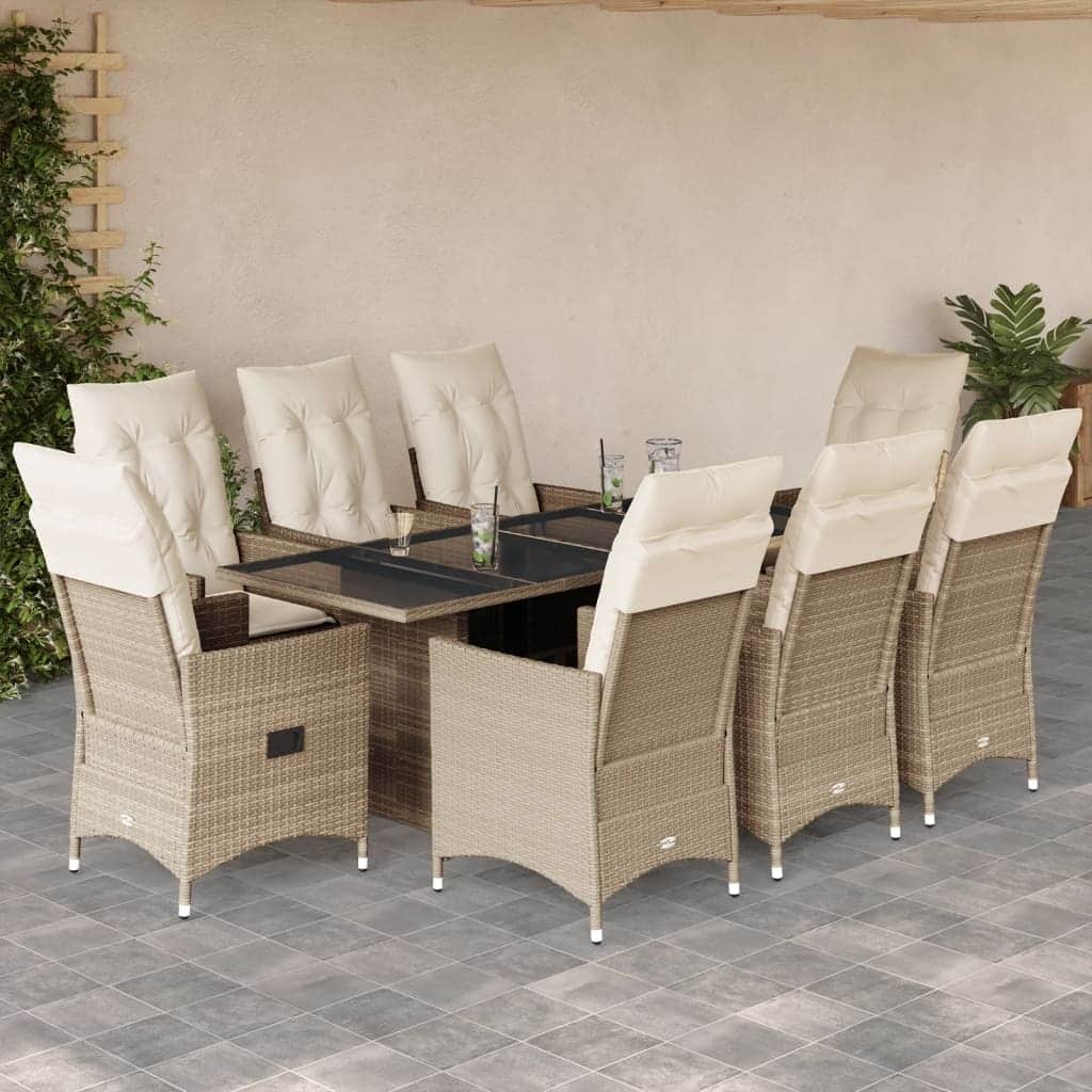 vidaXL Patio Dining Set with Cushions Outdoor Furniture Beige Poly Rattan - 74.8" x 31.5" x 29.5"