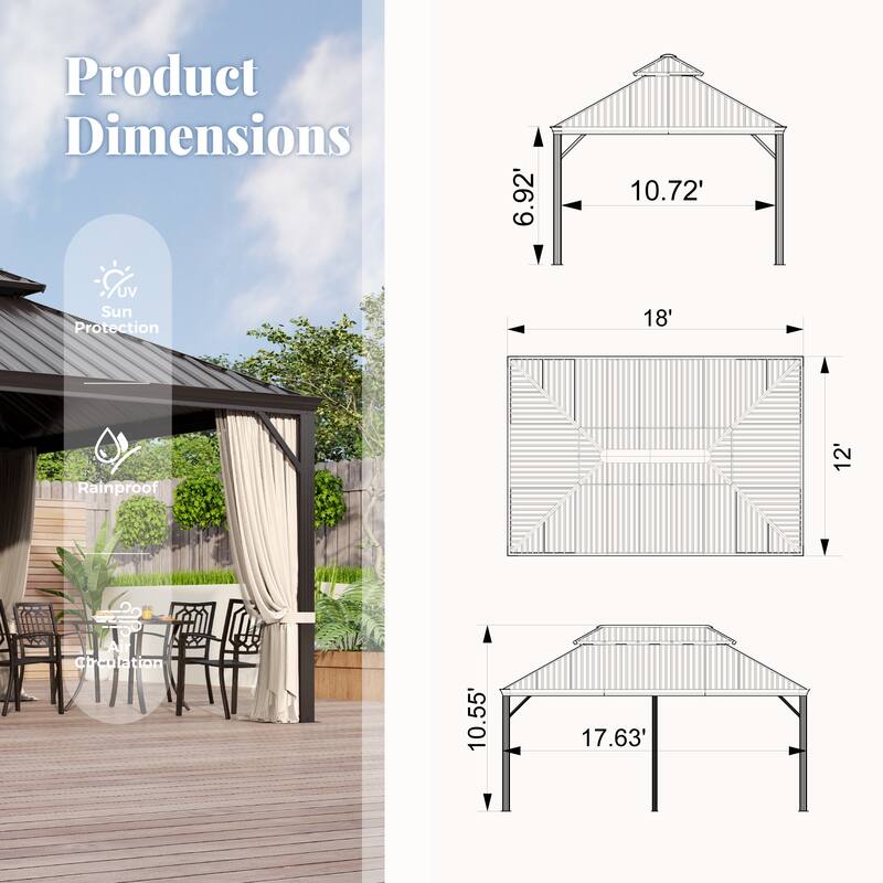 MAISON ARTS 14x20' Hardtop Aluminum Galvanized Steel Double Roof Gazebo with Netting & Curtains