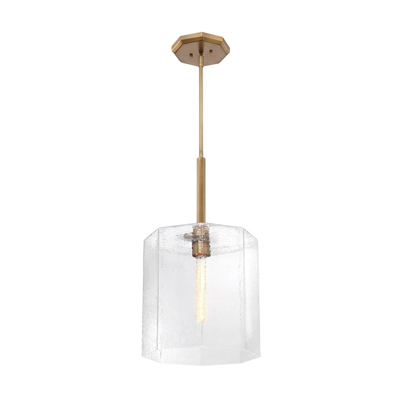 Haven 60 Watt 1-Light Old Satin Brass Geometric Pendant Light with Clear Rippled Glass Shade - 25.75