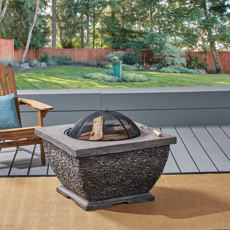 32.25 in. W x 32.25 in. D x 27 in. H Square Wood Burning Outdoor Fire Pit in Grey