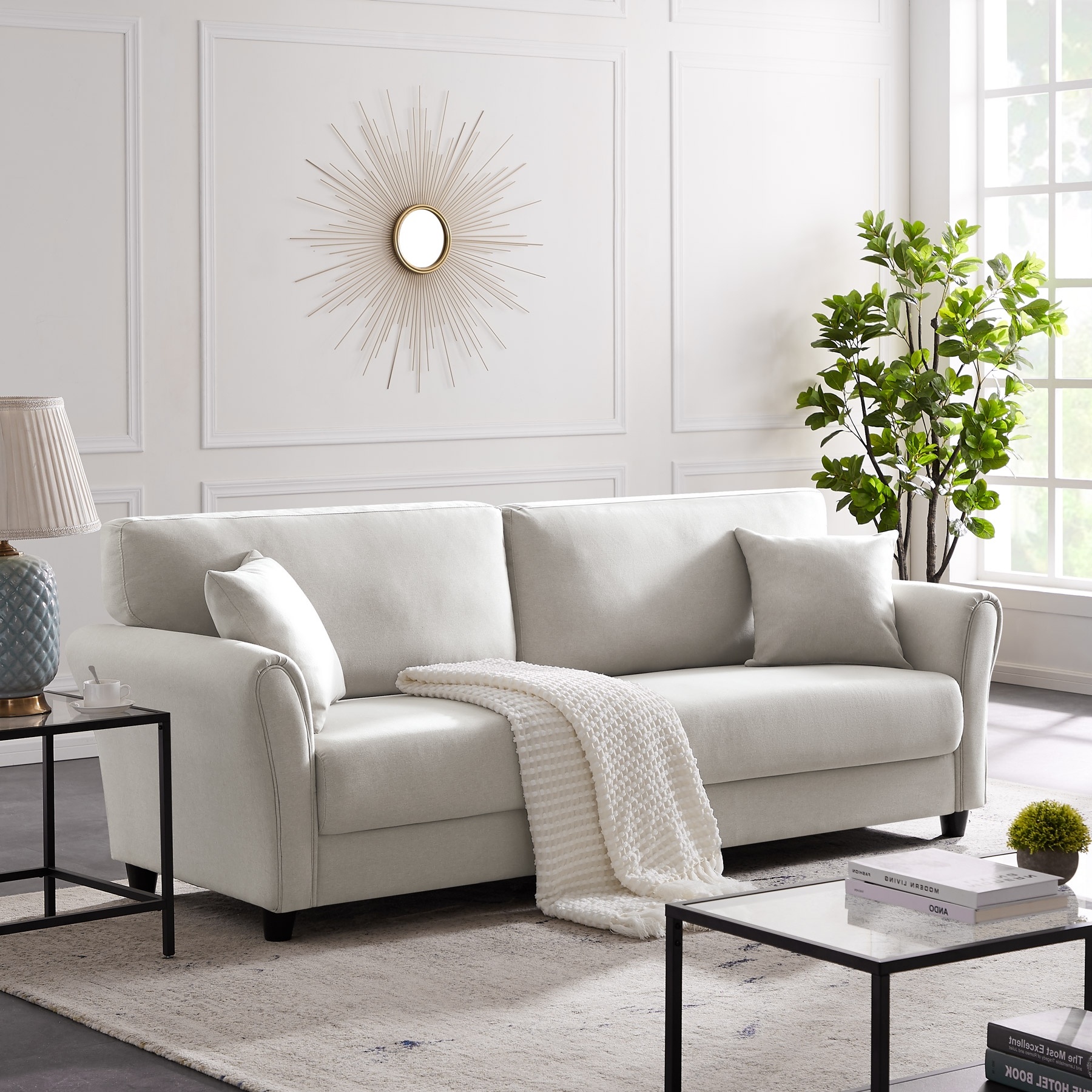 Upholstered 85 inch sofa modern linen living room couch deals