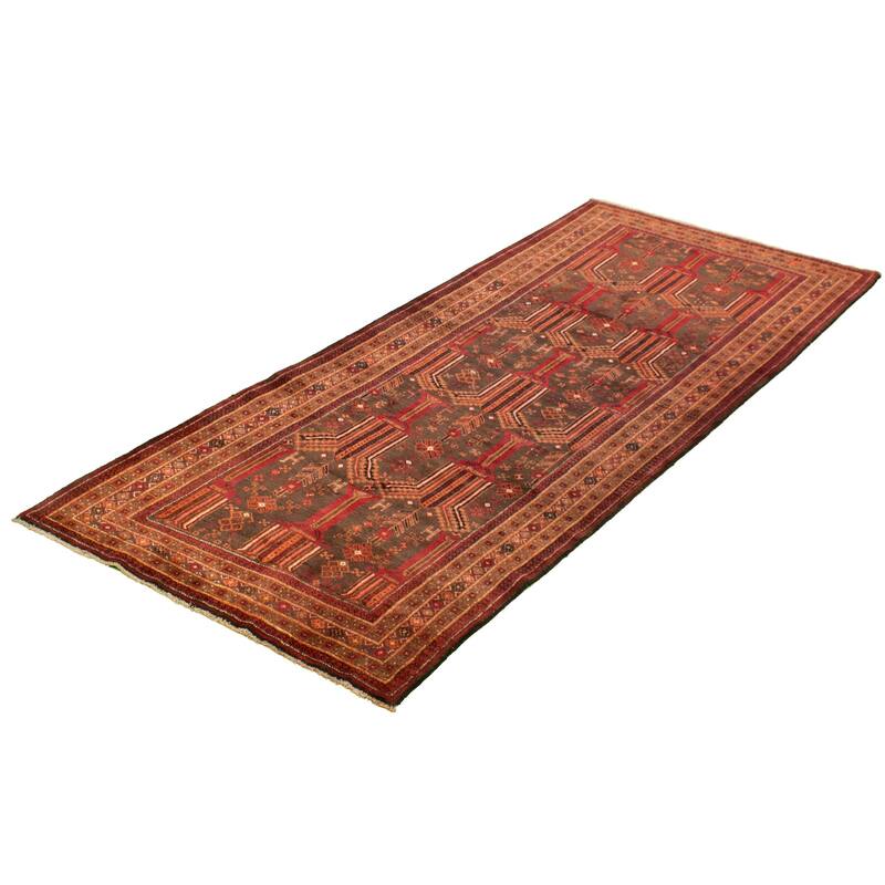 Hand-knotted Authentic Turkish Grey, Red Wool Rug - 4'2" x 9'8" Runner/4'2 x 9'8