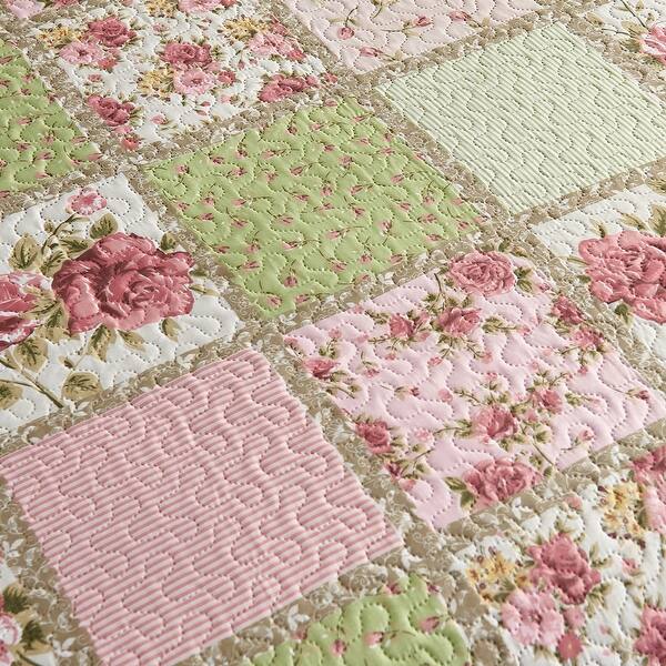 Pink Plaid Patchwork Quilt Set Bedspread