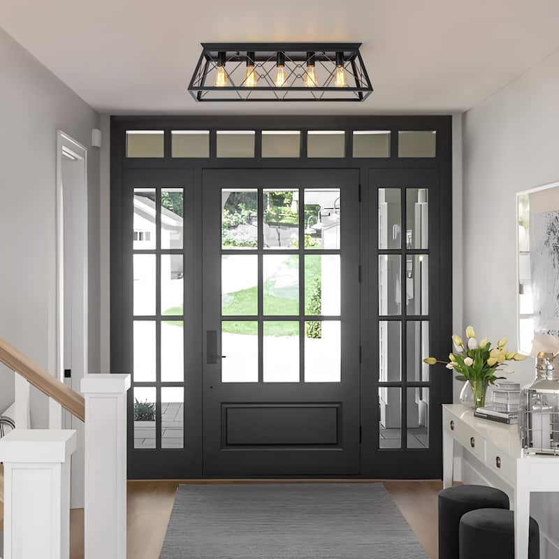 Starsky 5-Light Linear Farmhouse Rectangular Open Cage Flush Mount
