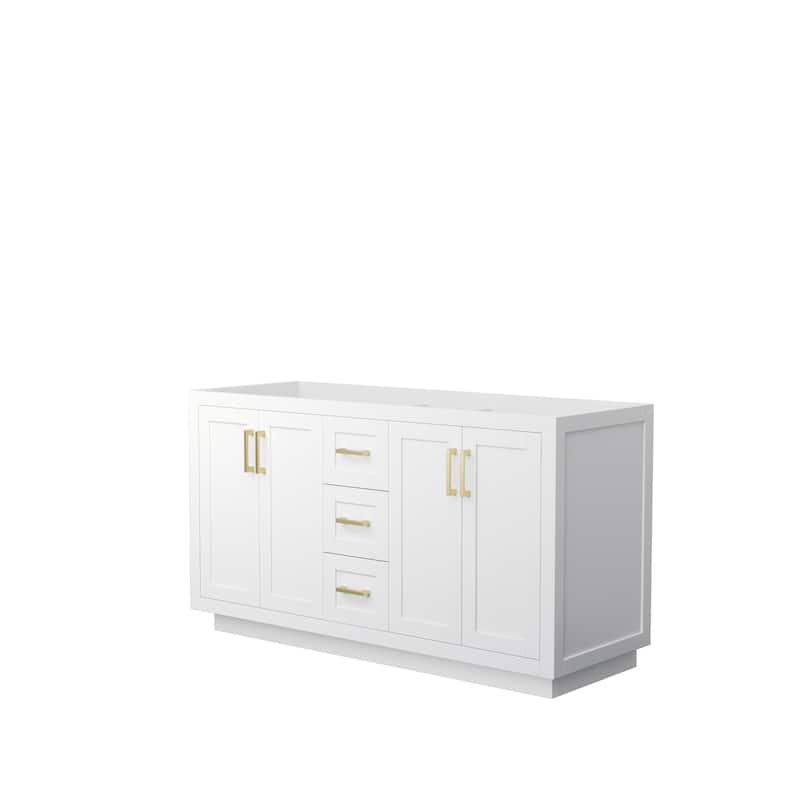 Miranda Double Bathroom Vanity Cabinet, No Mirror - 60-Inch Double - White, Brushed Gold Trim, No Top