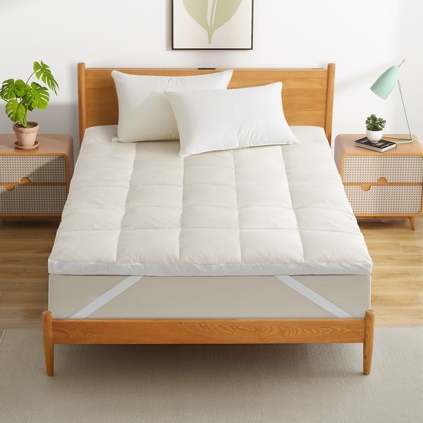Organic Cotton Fitted Mattress Topper Feather Bed, Softness & Support