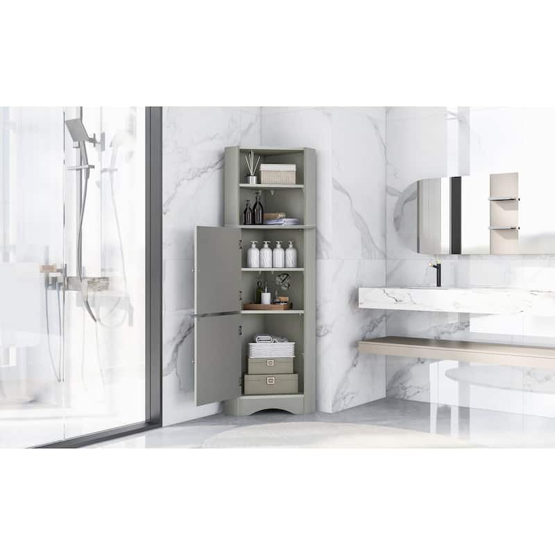 DFStudio - Tall Bathroom Corner Storage Cabinet with Adjustable Shelves, MDF