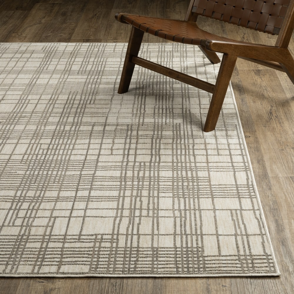 Hunter Etched Stripes Ivory/ Brown Area Rug