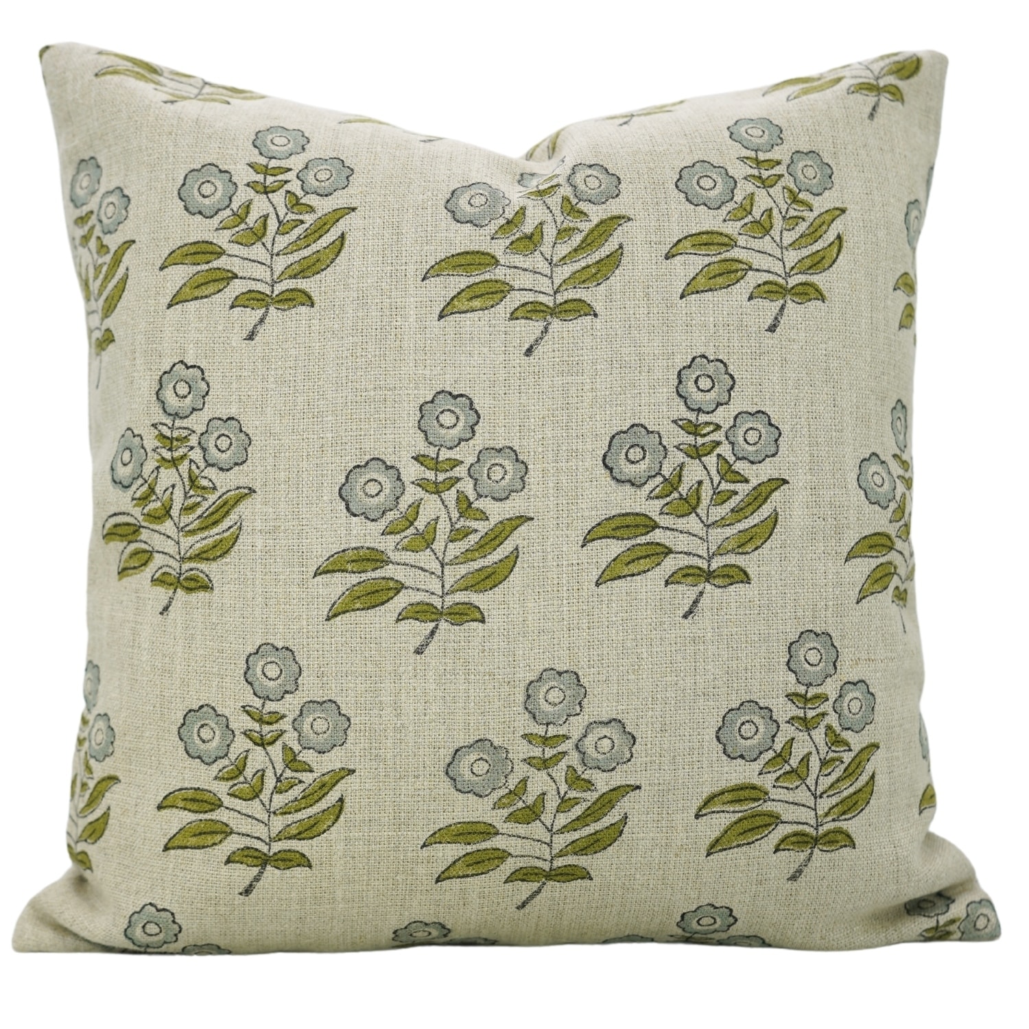 Fabdivine Handmade Block Print Thick Linen Floral Cushion Cover Gray Farmhouse Decorative Pillow Cover, Neha