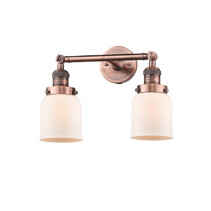 Innovations Lighting Small Bell 2 Light 15" Wide Bathroom Vanity Light - Antique Copper / Matte White Cased