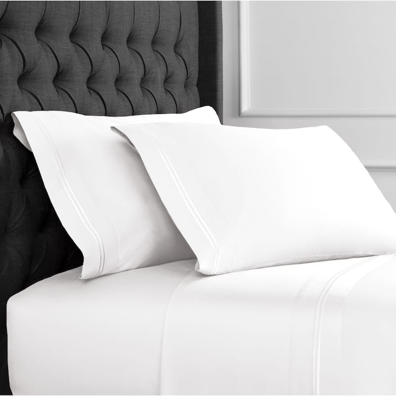 Home Sweet Home Collection 600 Thread Count Cotton 2 Stripe Embroidery Bed Sheet Set - Full - White