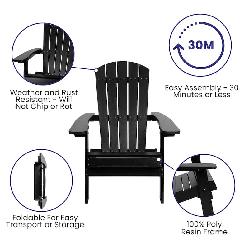 Set of 2 Indoor/Outdoor Folding Adirondack Chairs with Side Table - 34"D x 30.25"W x 37"H