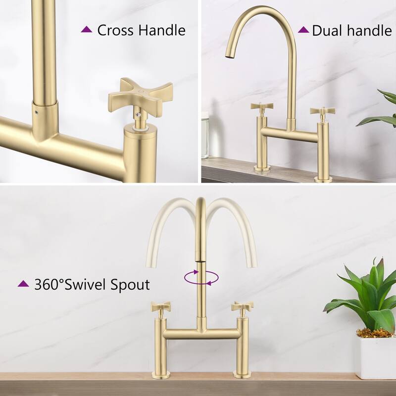 Dornberg Double Handles Bridge Kitchen Faucet with Cross Handles