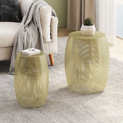 Modern Round Side Table with Openwork Design for Living Room or Bedroom (Set of 2)