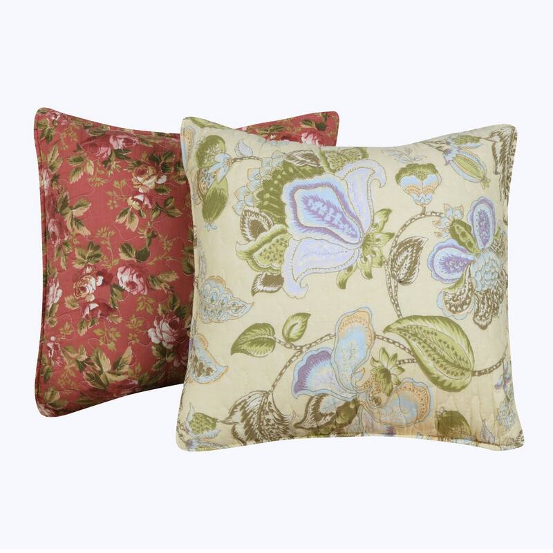 16 x 16 Two Piece Decorative Cotton Pillows with Floral Print, Multicolor