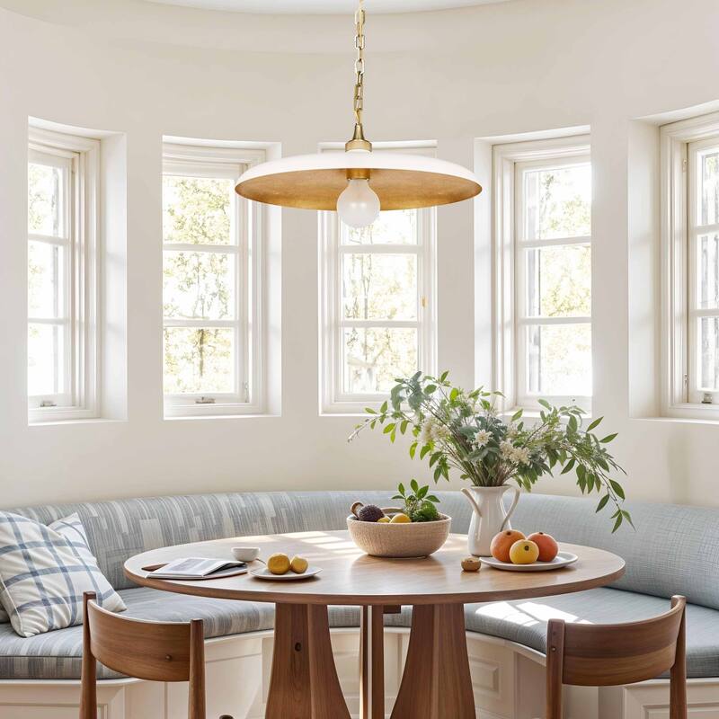 Natalia Modern Pendant Light - Metal & Gold, Ivory White Dome Light Fixture For Modern, Scandinavian, Minimalist Room Decor