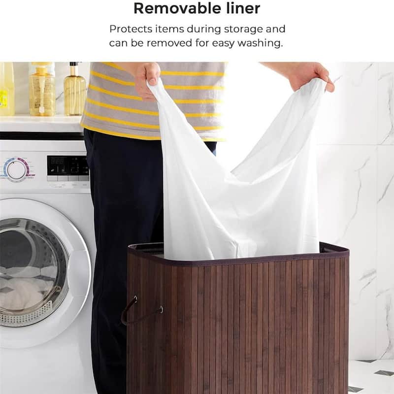 26.4-Gallon Foldable Wicker Laundry Hamper with Cotton Bag Handles and Removable Liner - 20.5"L x 12.6"W x 23.8"H