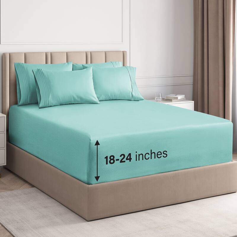 CGK Linens 6 Piece Extra Deep Pocket Microfiber Hotel Luxury Bed Sheets Set - California King - Spa Blue