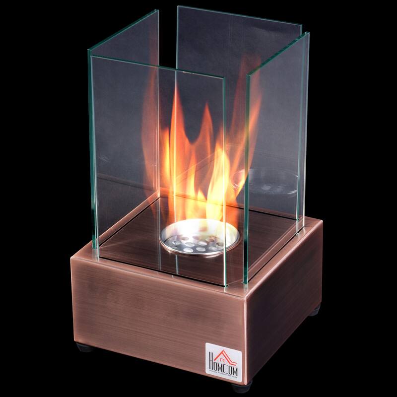 HOMCOM Freestanding Tabletop Ventless Bio Ethanol Fireplace Glass