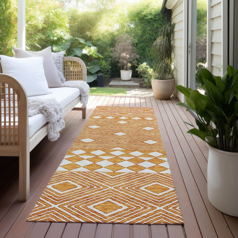 Machine Washable Indoor/ Outdoor Chantille Moroccan Boho Rug - Orange - 2'3" x 7'6"