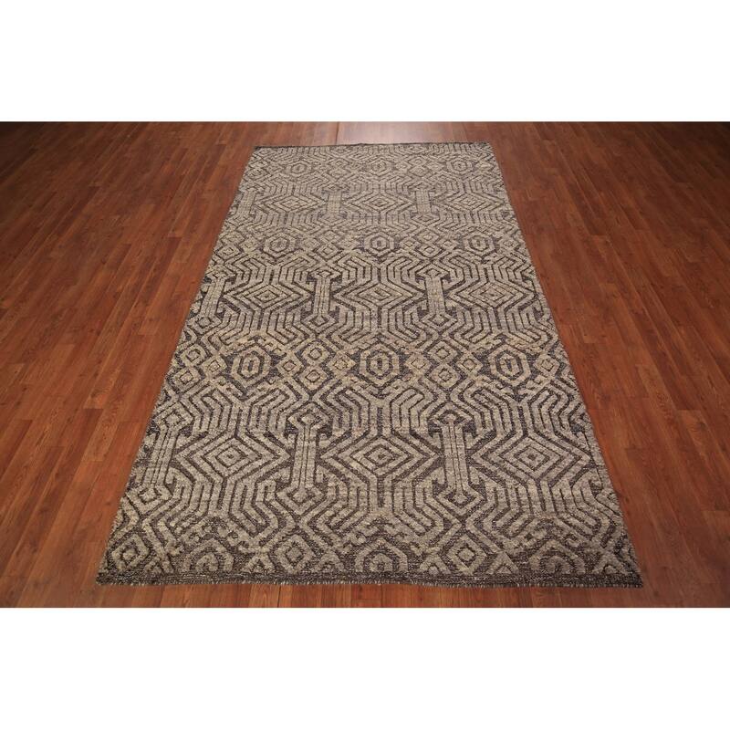 All-Over Trellis Moroccan Oriental Area Rug Handmade Brown Wool Carpet - 5'2" x 8'2"