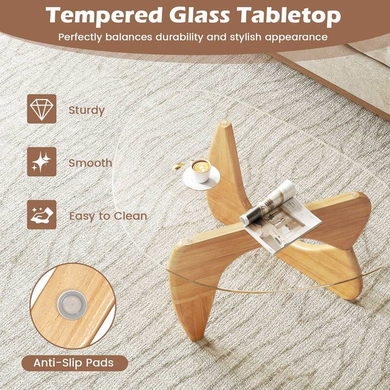 Gymax Triangle Coffee Table w/ Tempered Glass Top & Adjustable Rubber