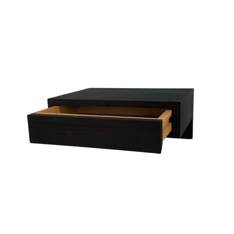 Floating Bedside Table with Drawer Solid Beech Wood for Bedroom