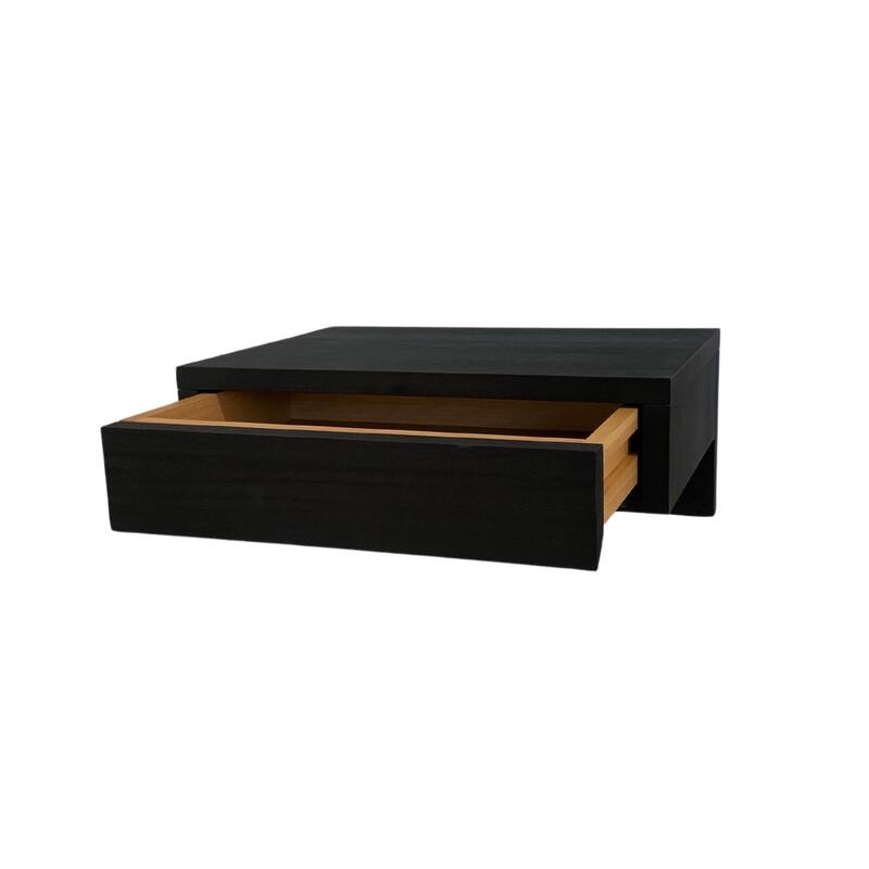 Set of 2 Black Floating Nightstands with Drawers and Shelf