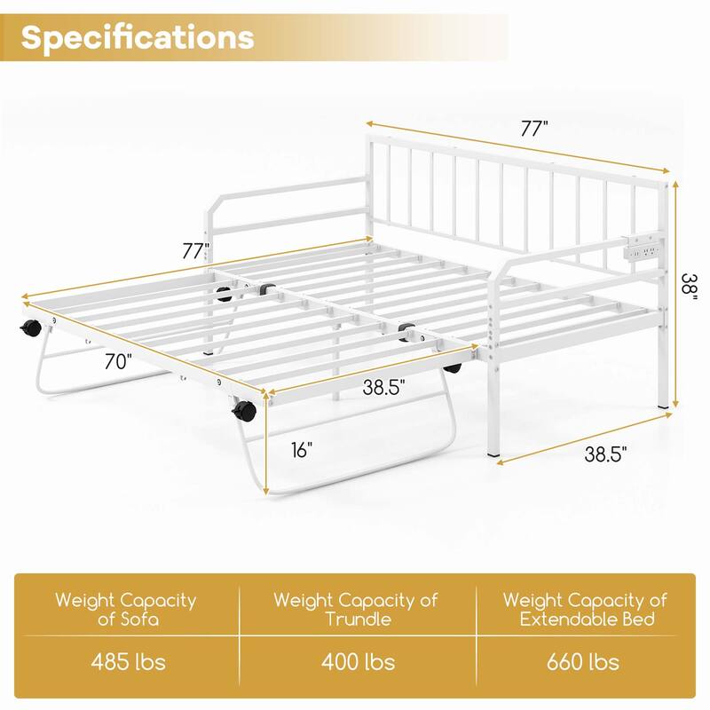Costway Twin Size Daybed with Pop-up Trundle Charging Station & LED