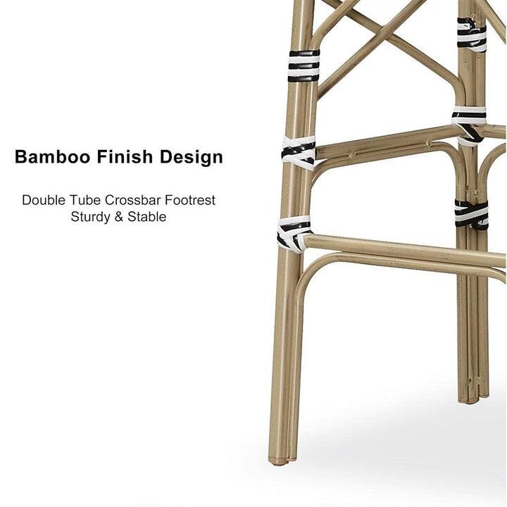 PURPLE LEAF 2 Set of Outdoor Barstools,Bamboo Bistro Dining Chair,Cushion Included