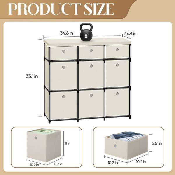 9 Drawer Fabric Storage Chest for Bedroom, Dorm, Playroom, Hallyway