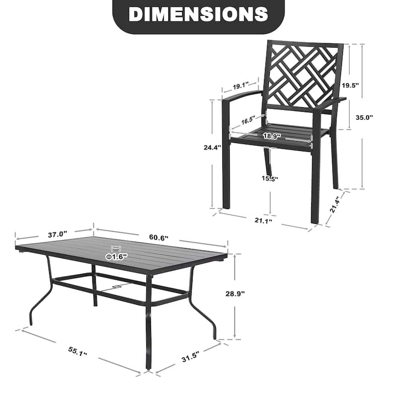 Metal Patio Dining Set with Umbrella Hole and Stackable Chairs