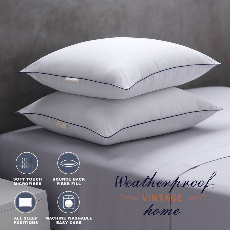 Weatherproof Microfiber Bed Pillows Soft Touch Set of 2 N/A On