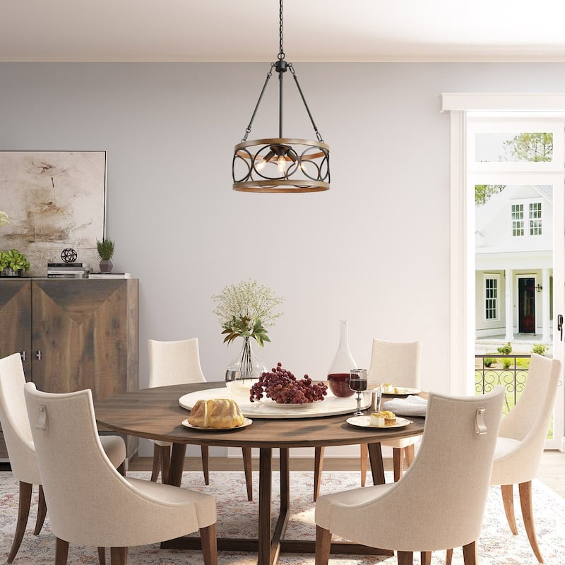 Modern Farmhouse 3/4 Light Drum Chandelier for Dining Room Kitchen Island