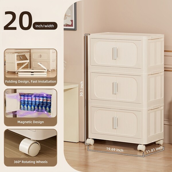 31 in. H Cream White Plastic Foldable Storage Bins 3-Tier Clothes