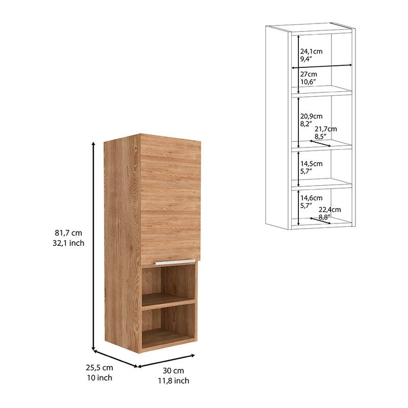 Hazelton Medicine Cabinet with Open and Interior Shelves, Light Gray Finish, 32.1" H x 11.8" W x 9.96" D