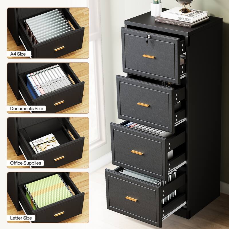 Vertical File Cabinet with 4 Drawers, Lockable Filling Cabinet with Key for Home Office