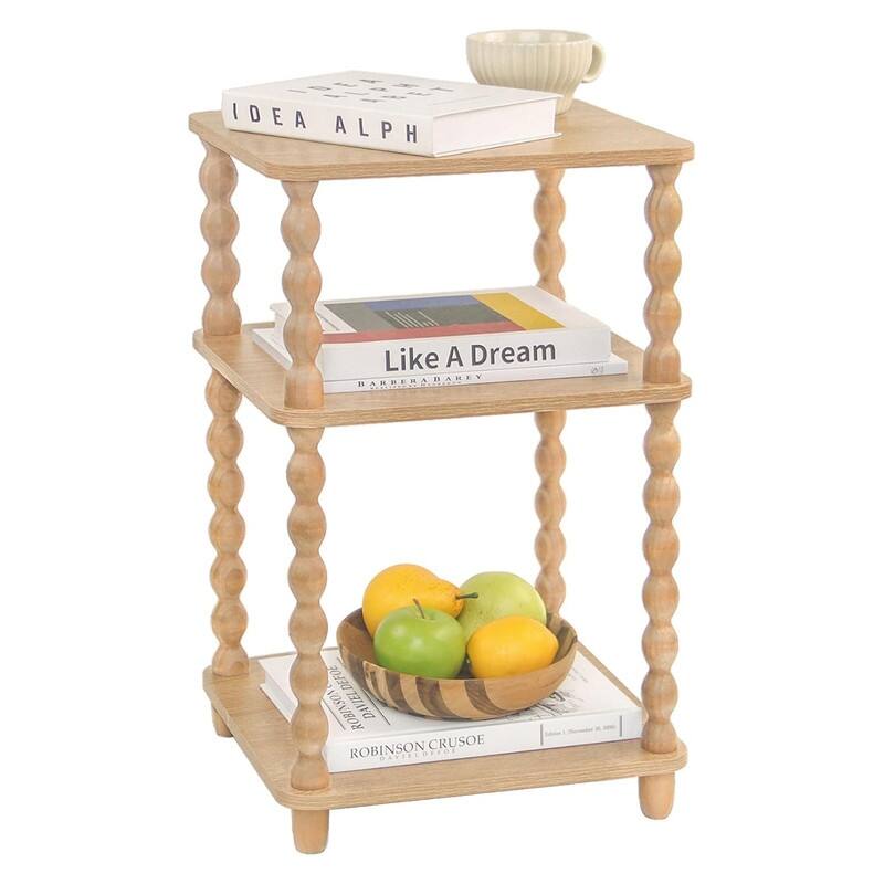 Small End Table with Storage Shelf Vintage Nightstand Bedside Table - Rustic Walnut