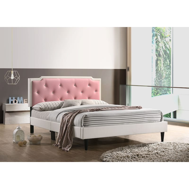 Carson Carrington Valsnas Adjustable Tufted Faux Leather Panel Bed - Pink/Ivory - Full