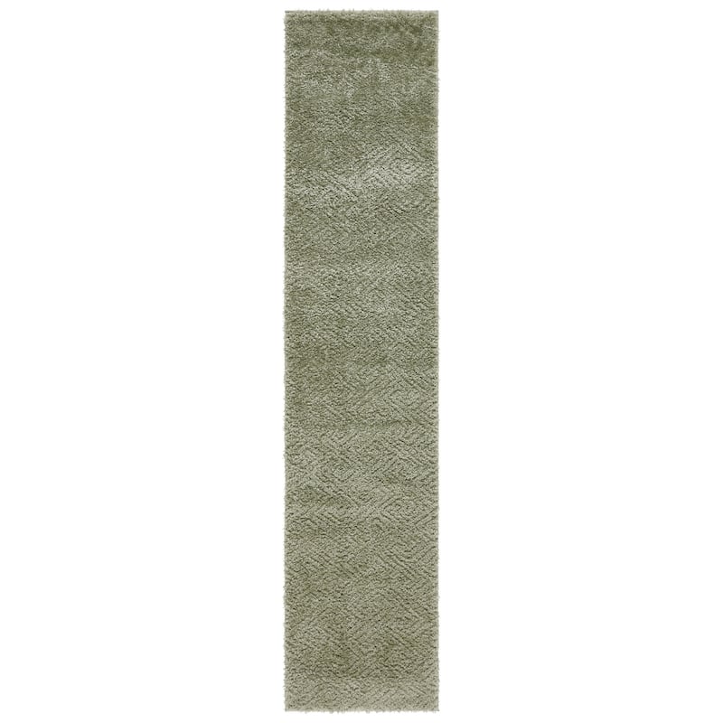 SAFAVIEH Tahoe Shag Nieki Geometric 1.2-inch Thick Rug - 2' x 9' Runner - Sage - Runner