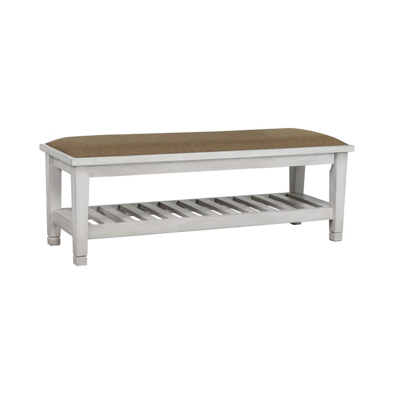 Arcadia Antique White Upholstered Bench