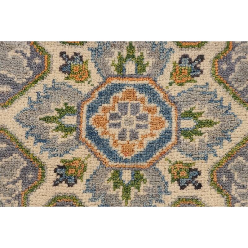 Gray Geometric Kazak Oriental Accent Rug Handmade Foyer Wool Carpet - 2'8" x 4'1"