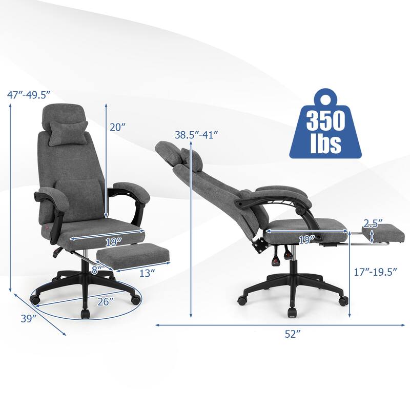 Gymax Reclining Home Office Chair Retractable Footrest High-Back